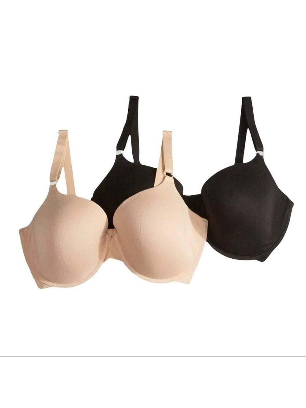 Fruit of the Loom 2 Pack Bra 34 Black Beige Padded Comfort Lounge Everyday Fit